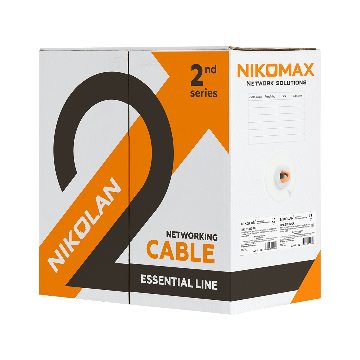 Кабель NIKOMAX 2100A-GY UTP 4 пары, Кат.5e (Класс D), тест по ISO/IEC, 100МГц, одножильный, BC (чистая медь), 24AWG (0,5мм), внутренний, PVC нг(А)