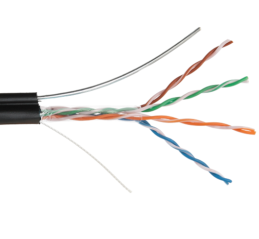 Кабель Netlan U/UTP4 пары, (EC-UU004-5E-PE-SW-BK) кат. 5е, (Класс D) внешний, PE-40, с одножильным тросом, CU (чистая медь), одножильный, 100МГц, черный