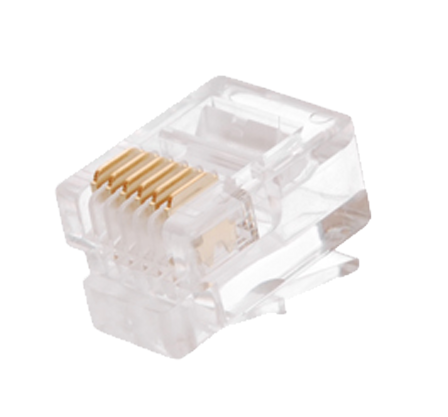 Коннектор NETLAN RJ12/6P6C под витую пару, Кат.3 (Класс C), 16МГц, покрытие 3мкд, универсальные ножи, для проводников 0,40-0,50