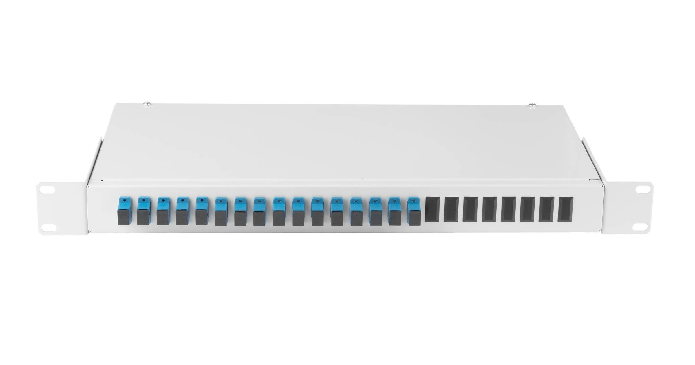 Оптический кросс NIKOMAX 19", 1U, укомплектованный на 16 портов SC/UPC(16 одинарных SC/UPC адаптеров), SM 9/125 OS2, сталь, NMF-RP16SCUS2-WS-ES-1U-GY