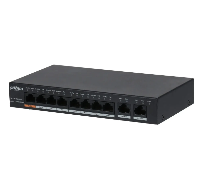 Коммутатор 10-портовый PoE DAHUA DH-PFS3010-8GT-96 гигабитный